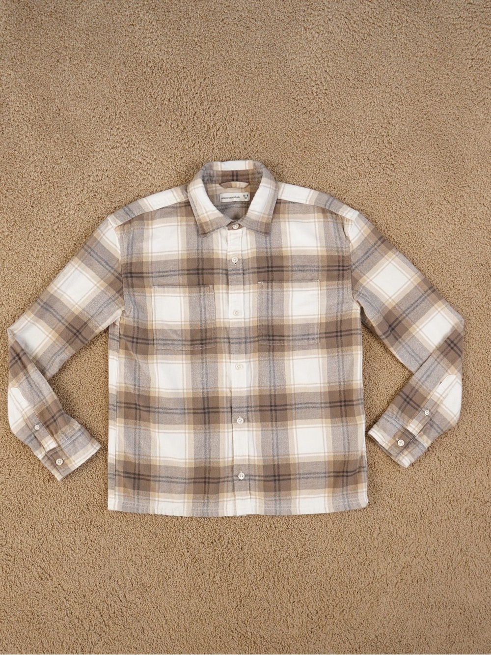 abercrombie kids White & Beige Plaid Button-Down Shirt Size 15/16